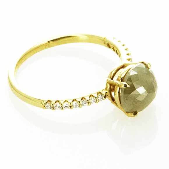 2.03 TCW Round Diamond Engagement Ring 14K Yellow Gold Fancy Yellowish Gray - Picture 6 of 9